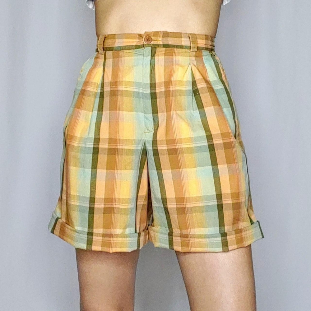 90s vintage pastel plaid trouser shorts